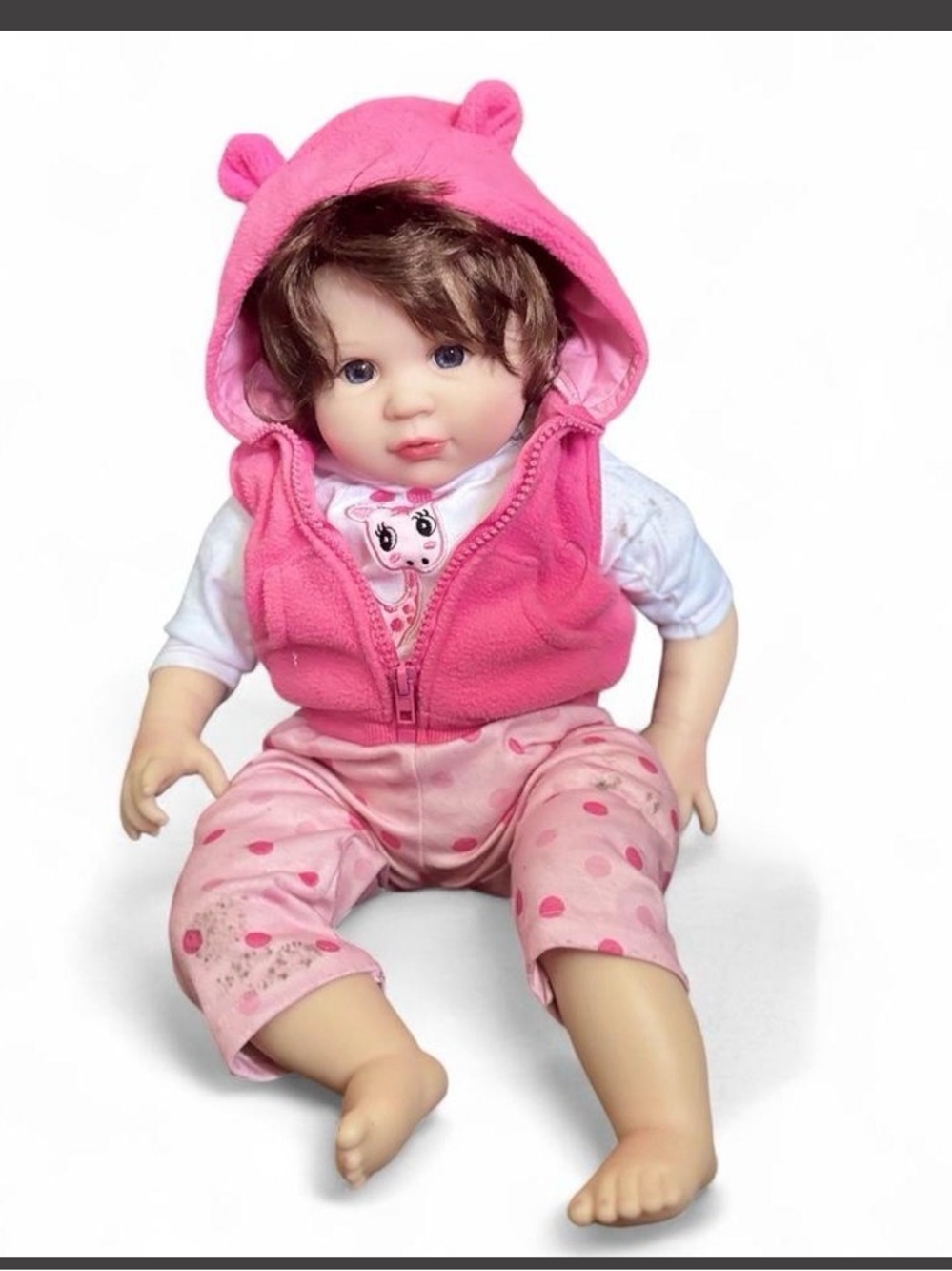 Reborn baby doll with brown hair and blue eyes. #reborn
